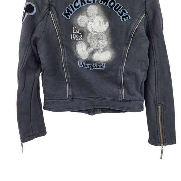 Disney Parks Disneyland Moto Jacket Sweatshirt M Black Sequined Mickey 3D Zip - Picture 12 of 17